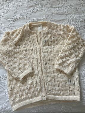 H&m new 4T cream Open-Knit Button Cardigan Sweater
